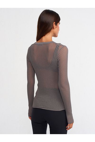 Dilvin 10355 Crew Neck Transparent Sweater-Smoked