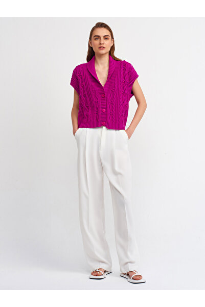 Dilvin 60128 V-Neck Open Back Knitwear Vest-raspberry