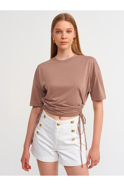 Dilvin 3790 Yanı Bağcıklı Tshırt-vizon