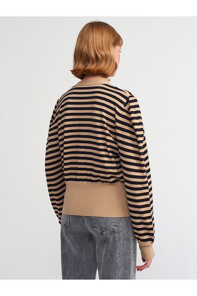 Dilvin 60181 V-Ausschnitt Streifen Cardigan-beige-schwarz