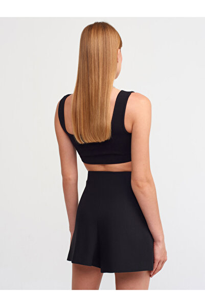 Dilvin 70347 Pileli Şort Etek-siyah