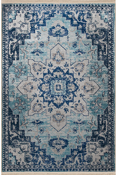 Rugs Modern Halı Mavi Temalı Geleneksel Motif Desenli Kreatif Vintage Dekorat...
