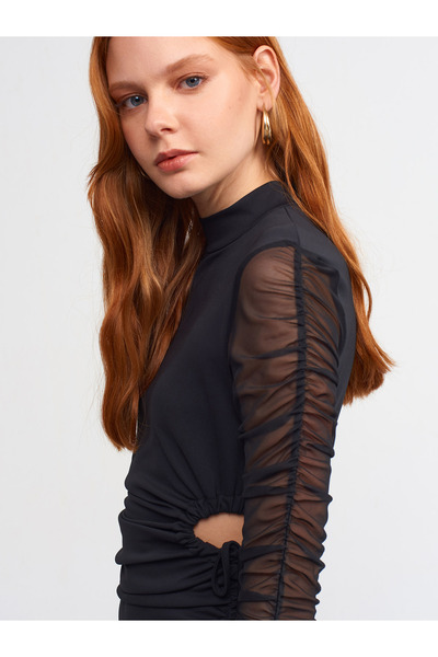 Dilvin 9119 Büzgü Detaylı Elbise-siyah