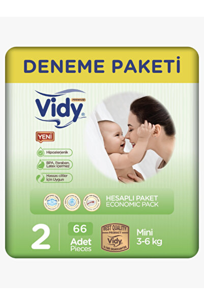 Vidy Bebek Bezi 2 Numara Mini Premium 66 Adet Jumbo Ekonomik Paket /3-6 Kg/sızdırmaz Emici Hipoalerjenik