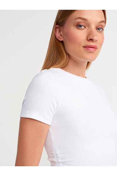 Dilvin 90327 Κοτλέ Μίντι Φόρεμα-λευκό