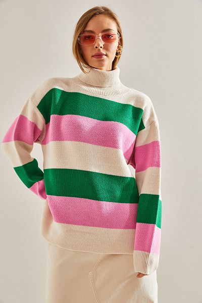 Bianco Lucci Women's Turtleneck Split Knitwear Sweater