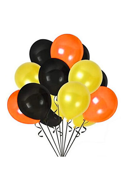 parti pera Metalik Sarı Turuncu Siyah Balon 12 Inch 30 Cm Toplam 12 Adet