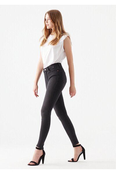 Livik Μαύρο γυναικείο τζιν παντελόνι Lycra Skinny Skinny ψηλόμεσο μέχρι τον α...