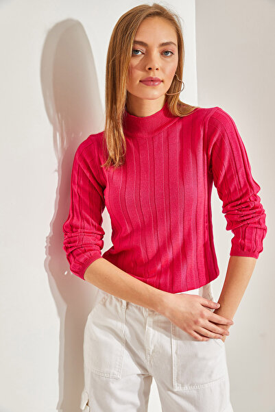 Bianco Lucci Women's Turtleneck Ribbed Knitwear Sweater