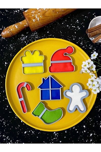 Main Collectibles Yılbaşı Kurabiye Kalıbı Hediye Noel Şapkası Ev Şeker Kurabiye Adam 6'lı Şekillendirici Kesici Seti