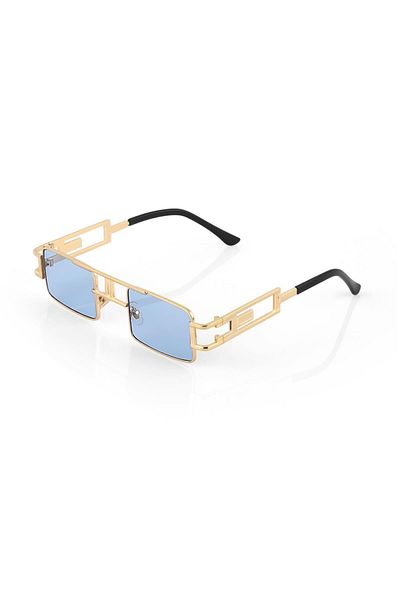 Angel Eyes Style Glasses Gold Rectangular Detailed Frame Blue Glass