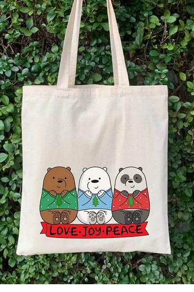Cemira We Bare Bears, Kafadar Bears 3 Geantă din pânză brută imprimată aproape prietenoasă, geantă din stofă