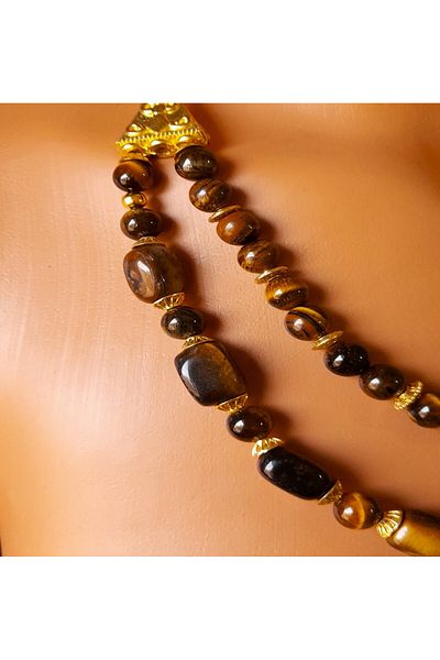 Asteria Elite Tiger Eye 2 Row Focus and Evil Eye Protection Necklace Bracelet Set