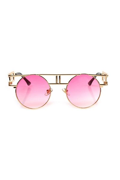Angel Eyes Women's Sunglasses Oval Detailed Design Gold Frame Pink Glass