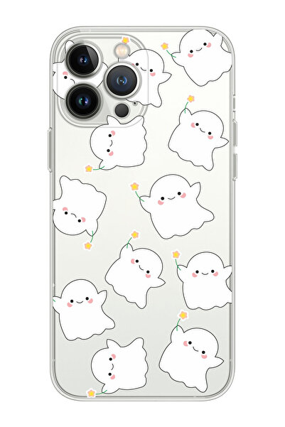 Rupti Iphone 14 Pro Max Uyumlu Happy Ghost Tasarımlı Şeffaf Silikon Telefon K...