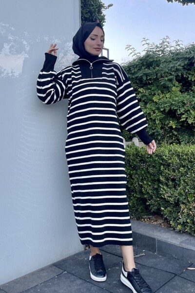 AVSARWEAR Μακρύ πλεκτό φόρεμα Hijab με ριγέ φερμουάρ