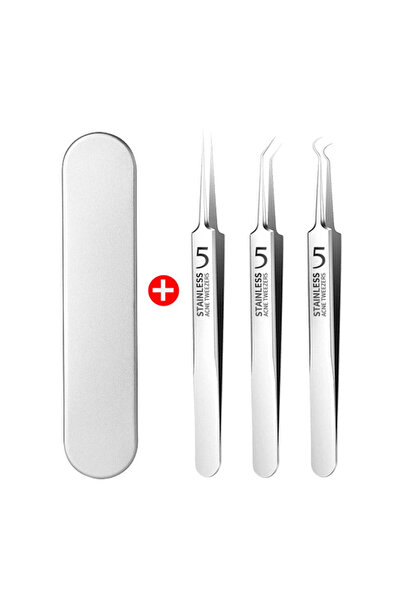 valkyrie 3 Adet Kutulu Hassas Paslanmaz Profesyonel No.5 Akne Ipek Kaş Kirpik Cımbız Seti Sivilce Cımbızı