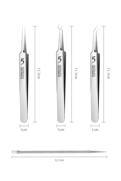 valkyrie 3 Adet Kutulu Hassas Paslanmaz Profesyonel No.5 Akne Ipek Kaş Kirpik Cımbız Seti Sivilce Cımbızı