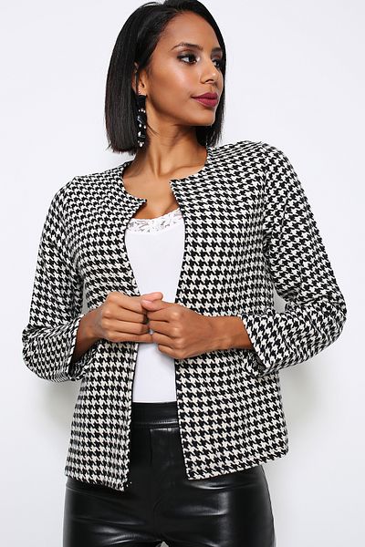 AVORWE Jachetă blazer cu model de picioare de gâscă deschisă în față
