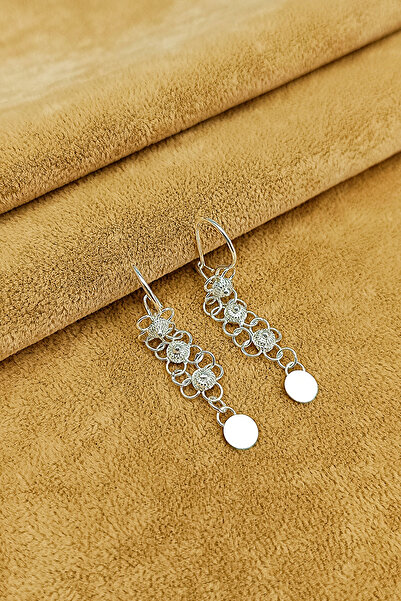 Güzel Gümüşçülük 925 Ayar Gümüş Mardin Midyat Telkari Kişniş Akıtma Model El İşi 1 Sıralı Pullu Kadın Küpe-001