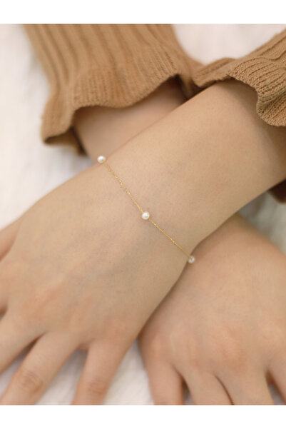 Zeynepli gold & jewelry 14 Ayar Altın Beyaz Boncuklu Bileklik