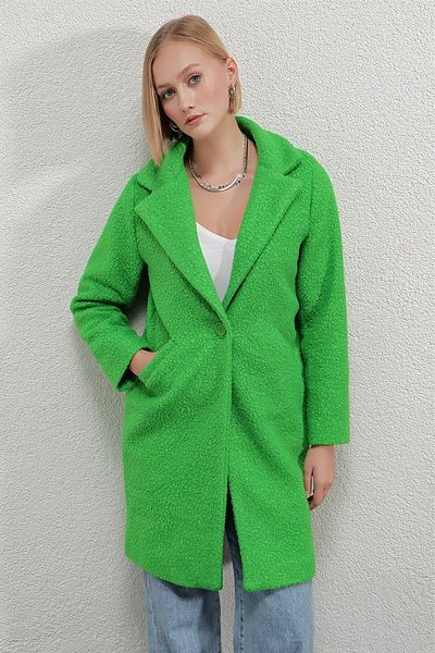 hazelin Palton verde pentru femei, cu un singur buton, cu buzunar dublu, căptușit cu ștampilă, Hzl22w-bd 190821