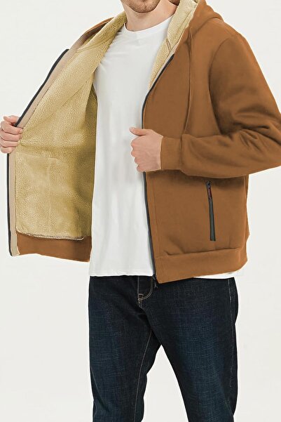 GHASSY CO. Ghassy Co. Чоловічий ультратеплий шерпа з підкладкою, капюшоном, блискавкою та кишенями, зимовий світшот