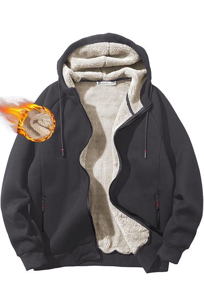 GHASSY CO. Ghassy Co. Men's Ultra Thermal Sherpa Lined Hooded Zipper Pocket Winter Sweatshirt