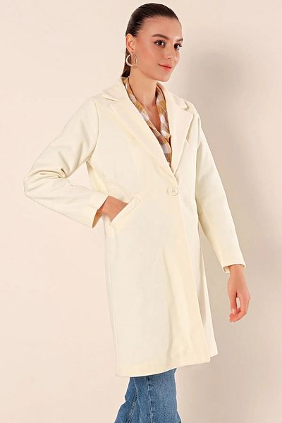 hazelin Palton Ecru cu un singur nasture, buzunar dublu, căptușit, elegant, caju Hzl23w-bd190851