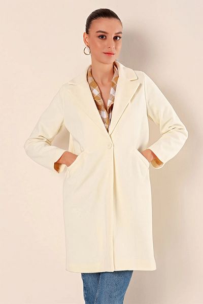 hazelin Palton Ecru cu un singur nasture, buzunar dublu, căptușit, elegant, caju Hzl23w-bd190851