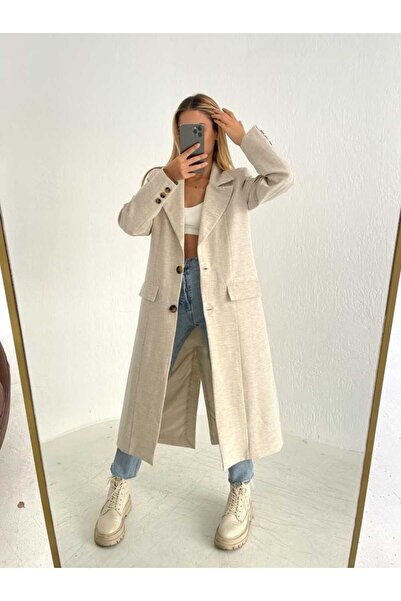 SHUGAA ΓΥΝΑΙΚΕΙΟ ΛΙΝΟ ΠΑΛΤΟ ΔΙΠΛΗΣ ΤΣΕΠΗΣ ΜΑΚΡΙΑ ΦΛΑΜ ΜΕ ΣΧΙΣΙ ΠΙΣΩ