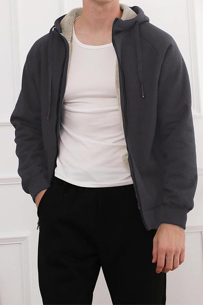 GHASSY CO. Ghassy Co. Men's Ultra Thermal Sherpa Lined Hooded Zipper Pocket Winter Sweatshirt