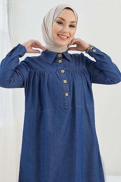 InStyle Mandes Lockeres Jeanskleid mit Robe und Rüschen – Blau
