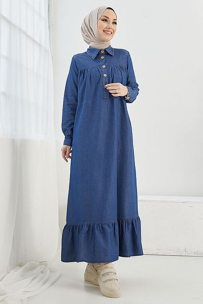 InStyle Mandes Lockeres Jeanskleid mit Robe und Rüschen – Blau