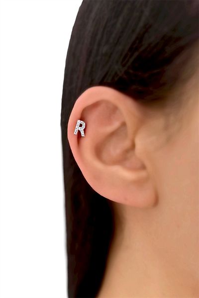 Çlk Accessories ثقب حرف فضي اللون - R HarfPiercing