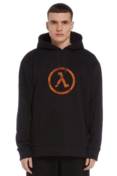 QIVI Half Life Printed Black Men's Knitted Hooded Sweatshirt Long Sleeve