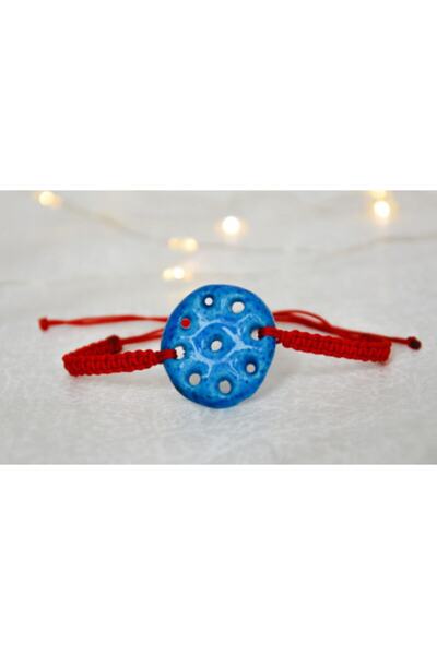 NELİ 7-Eye Syriac Evil Eye Bead Red Knitted Women's Bracelet
