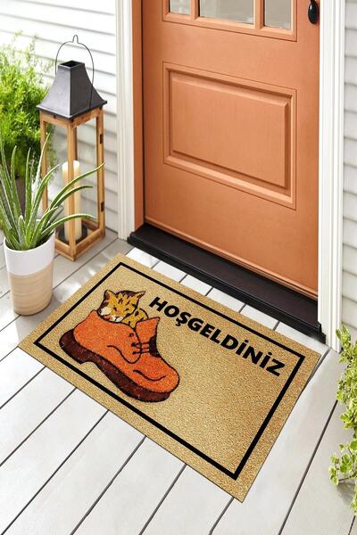 Evsebu Διακοσμητικό χαλάκι πόρτας Pienso Home Welcome Shoes Cat