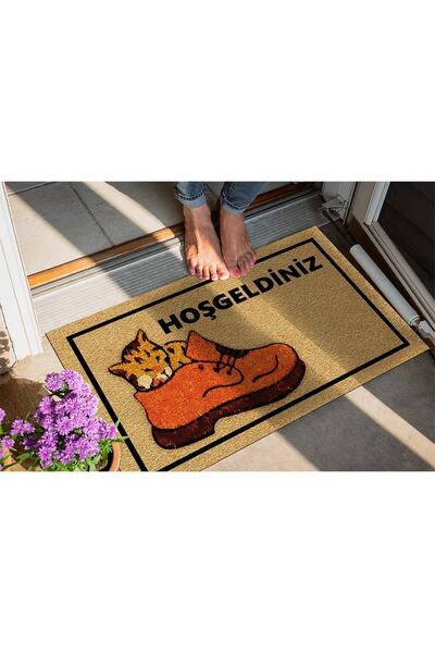 Evsebu Διακοσμητικό χαλάκι πόρτας Pienso Home Welcome Shoes Cat