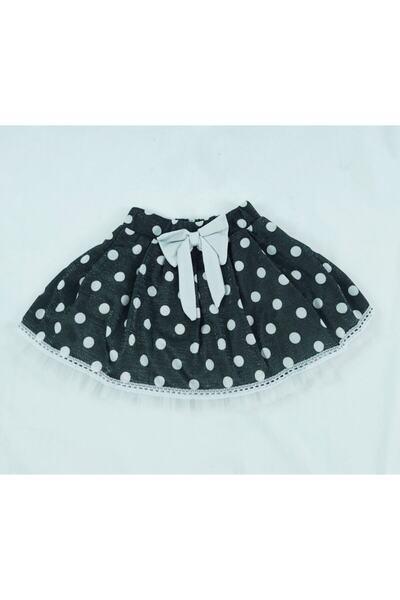 ÖFİ Kids Kız Çocuk Siyah Puantiyeli Fiyonklu Simli Etek