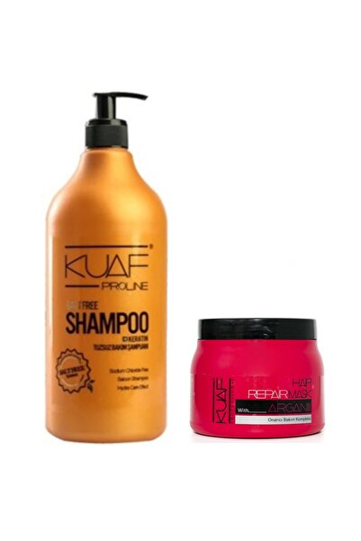 Kuaf Tuz İçermeyen Keratin Bakım Şampuanı 1000 ml Ve Argan Bakım Maskesi 500 ml