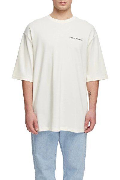 LES BENJAMINS Ανδρικό μπλουζάκι εκρού με λαιμόκοψη ποδηλάτου