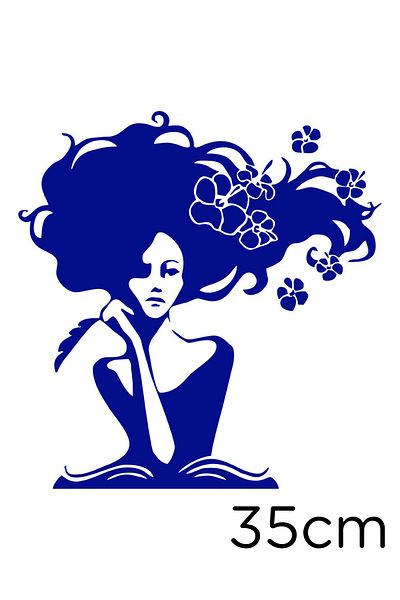 New Jargon Thoughtful Girl with Hair in Flowers Sticker Paste 35cm - Navy Blue