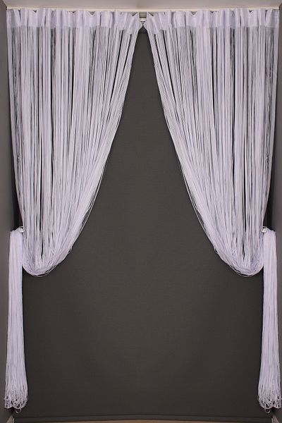 AKÇA TEKSTİL Flat Rope Model White Color Rope Curtain Ready-made Buttons Sewn Rope Curtain 300*270 Cm