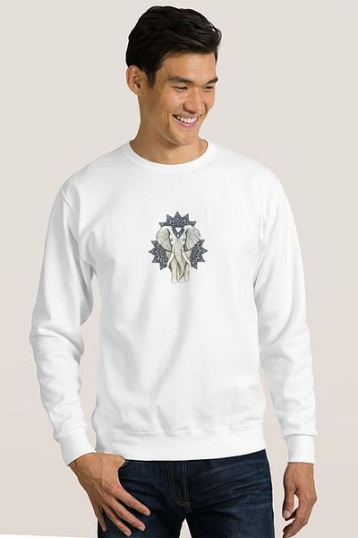 QIVI Zentangle Elephants Ethnic μοτίβο Elephant εμπριμέ λευκό ανδρικό πλεκτό φούτερ μακρυμάνικο
