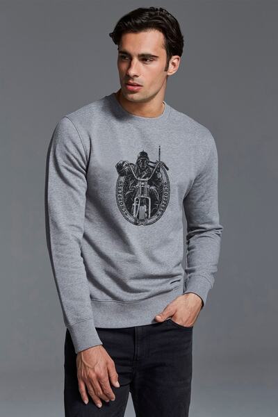 QIVI Motorcycle Choppers Printed Gray Men's Knitted Sweatshirt Long Sleeve