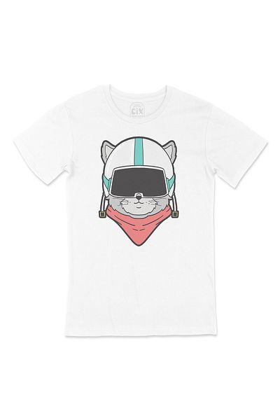 Cix Λευκό μπλουζάκι Astronaut Cat με σχέδιο λογότυπου τσέπης
