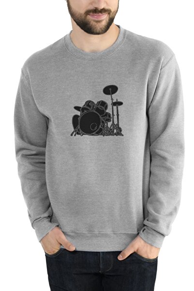 QIVI Men's Gray The Perfect Drummer Metal Rock Music Printed Knitted Long Sle...