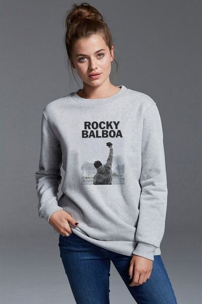 QIVI Gledajte Rocky Balboa besplatno Štampano Siva ženska Pleteno majica dugi...