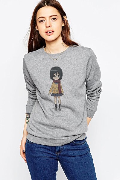QIVI Anime Attack On Titan Štampano Siva ženska Pleteno majica dugih rukava